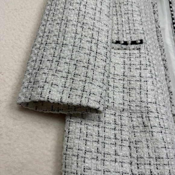 Tahari Arthur S Levine Jacket Womens 16 White Black Tweed Pearl Trim Open Front - Picture 6 of 10